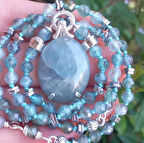 2288 Akuamarin Apatit el yapımı düğümlü kolye