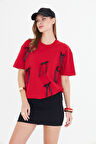 Kurdele Tasarımlı Oversize  %100 Pamuk Kadın Tişört