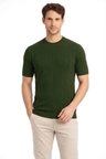 Erkek Yazlık Fitilli Triko Tişört Kısa Kol Bisiklet Yaka T-Shirt - Haki