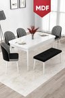 Jul Serisi 80x132 MDF Açılabilir Beyaz Yemek Odası Takımı 4 Kazayağı Sandalye Ve 1 Bench