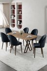 Kaye Serisi Mdf 90x168 Atlantik Çam Mutfak Masa Takımı 6 Antrasit Sandalye