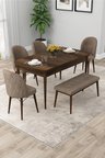 Rut Serisi Açılabilir 80x132 Barok Ahşap Desen Yemek Odası Takımı 4 Cappucino Sandalye 1 Bench