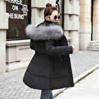 Kışlık Kürk Yaka Kadın Şişme Mont