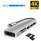 Daytona Hc-13 Type-C To 3*usb 3.0 4K Ultra Hd HDMI Sd Tf Kart Girişli 6ın1 Çevirici Hub Adaptör