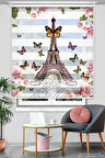Eiffel Çiçek Baskılı Zebra Perde - Genç Odası Perdesi -  Dijital Baskılı Zebra Stor Perde