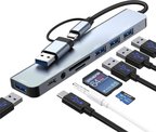 USB C Hub, 8 in1- USB Hub 3.0 çoklu bağlantı noktalı adaptör, USB 3.0 bağlantı noktası, SD/TF kart okuyucu, USB-C ve 3 x USB 2.0 veri bağlantısı, 3,5 mm kulaklık bağlantısı, MacBook Uyumlu