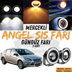Ford Focus 3 2011-2014 Uyumlu Üniversal Mercekli Angel Sis Farı Metal Su Geçirmez 76 mm Turuncu Halkalı Gündüz Farı Angel Eyes 2 Adet