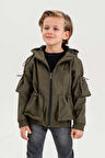 Çift Cepli Kapüşonlu Astarlı Su Geçirmez Erkek Çocuk Ceket