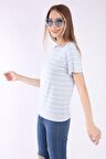 neslice Kadın Basic Yaka Kısa Kol T-shirt M-MAVİ