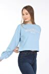 neslice Kadın Crop Havlu Nakışlı Sweat  S-MAVİ
