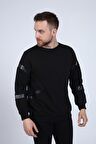 neslice Erkek Deri ve Kapitone Detaylı Slim Fit Sweatshirt M-SİYAH