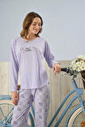 Pijamoni Polyviskon Uzun Kollu Lila Pijama Takımı - 7300