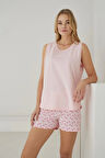 Pijamoni Kadın Süprem Kumaş Sıfır Kollu Şortlu Pembe Pijama Takımı – 2554