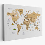 Harita Sepeti Türkçe Dünya Haritası Dekoratif Kanvas Tablo Ülke-Başkentli Öğretici ve Sembollü 2322