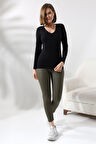 Uzun Kol V Yaka Penye Kompakt Body 19645 SİYAH