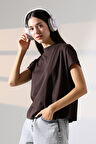 Dik Yaka Pamuklu T-shirt 19588 KAHVE