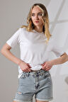 Pamuklu Penye Kompakt Ağır Kumaş Kısa Kol Comfort Fit T-Shirt 21666 BEYAZ