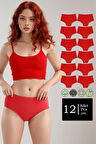 Yüksek Bel Pamuklu 12'Li Paket Bato Külot Kırmızı