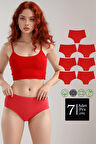 Yüksek Bel Pamuklu 7'Li Paket Bato Külot Kırmızı