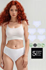 Yüksek Bel Pamuklu 5'Li Paket Bato Külot Beyaz