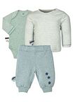 OrganicEra Organik Uzun Kollu Body, Tshirt, Pantolon , 3'lu Set, Aqua Melanj