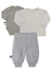 OrganicEra Organik Uzun Kollu Body, Tshirt, Pantolon , 3'lu Set,Gri Melanj 