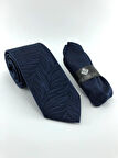  Lacivert Desenli Mendilli Kravat