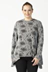 2350 Gri Desenli Esnek Uzun Kollu Asimetrik Kesim Bluz