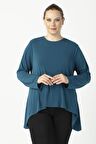 2350 Petrol Esnek Uzun Kollu Asimetrik Kesim Bluz