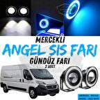 Fiat Ducato Uyumlu Üniversal Mercekli Angel Sis Farı Metal Su Geçirmez 76 mm Buz Mavi Halkalı Gündüz Farı Angel Eyes 2 Adet
