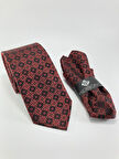  Siyah Kırmızı Desen Mendilli Kravat