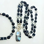 2362 Ay taşı Akik Oniks Obsidyen Hematit Erkek kolye bileklik el yapımı set