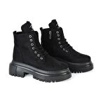 MP 222-3471Ft Siyah Nubuk Fermuarlı Kız Çocuk Düz Bot