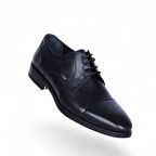 Censay 580 Siyah Antik Kauçuk %Deri Erkek Klasik Ayakkabı