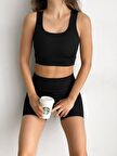 KADIN KISA SPOR FİTİLLİ CROP TAYT TAKIM