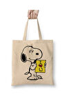 Summer Snoopy Beyaz Bez Çanta Uzun Saplı Alışveriş Çantası Plaj Çantası