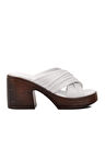 Ayakmod 523004 Beyaz Hakiki Deri Kadın Topuklu Terlik