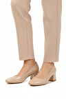 Bej Rugan Kalın Topuklu Kadın Abiye Ayakkabı 695042 Z