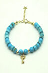 Anahtar Charmlı Turkuaz Doğal Taşlı 14 Ayar Altın Bileklik