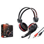 Hadron HD1105 Mikrofonlu 2x3.5mm AUX 2.20mt Örgülü Kablolu Kulaküstü Kulaklık - Siyah-Kırmızı