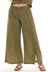 Müslin Haki Yırtmaçlı Pantolon