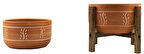 Ev Dekorasyon Terakota Nakış Desenli Toprak Aranjman ve Bonzai Saksı Ayaksız ve 4 Ayaklı İkili Set