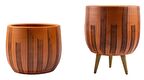 Ev Dekorasyon Aksesuar Siyah Çizgi Desenli Toprak Saksı Saksılık Salon Çiçeklik İkili Set Ayaksız - 3 Ayaklı- 19 CM