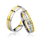 Sarı Beyaz Ful Taşlı Alyans 2405-1