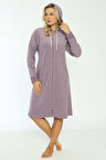 Kapüşonlü Çizgi Desenli Pamuklu Fermuarlı Elbise
