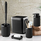 Çöp Kovası Tuvalet Fırçası Sıvı Sabunluk Diş Fırçalık Katı Sabunluk 5 Parça Banyo Set 5 Litre Siyah