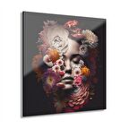 LEYLASER  Çiçekli Kız  Cam Tablo Duvar Dekoru model 2