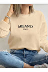 Milano Baskı Detaylı Bisiklet Yaka İçi Polarlı Sweatshirt