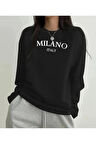 Milano Baskı Detaylı Bisiklet Yaka İçi Polarlı Sweatshirt
