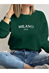 Milano Baskı Detaylı Bisiklet Yaka İçi Polarlı Sweatshirt